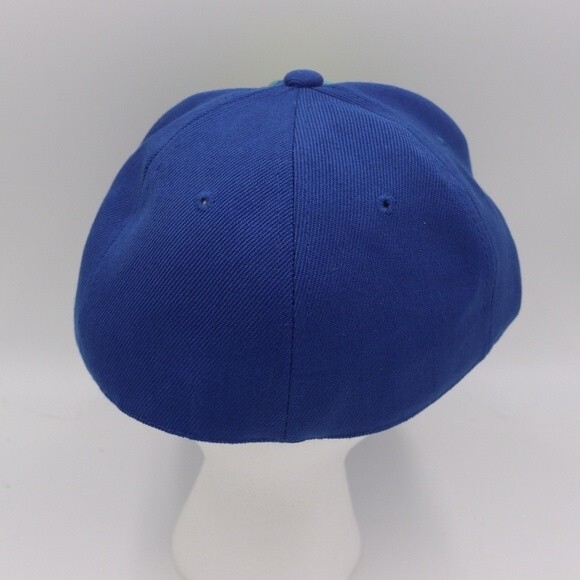 Monster Energy Vintage 90s Y2K Blue Neon Green Logo Fitted Baseball Hat 7.5 - Picture 6 of 9